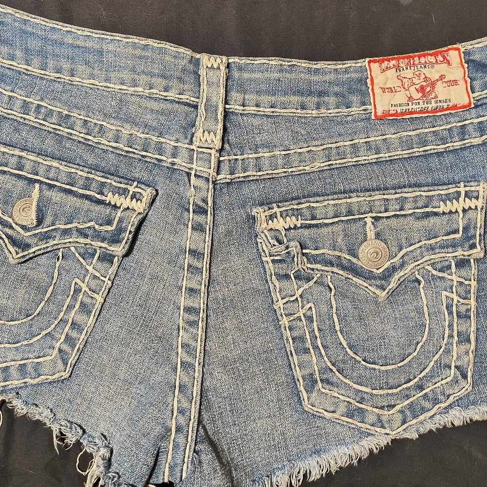 True Religion Light Blue Denim Cutoff Shorts